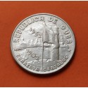 CUBA 40 CENTAVOS 1952 BANDERA y ARBOL 50 AÑOS DE LIBERTAD y PROGRESO KM.25 MONEDA DE PLATA MBC++ silver coin R/3
