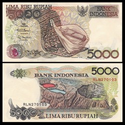 INDONESIA 5000 RUPIAS 1992 VOLCAN DANAU KELIMUTU Pick XXXX BILLETE SC 5000 Rupiah UNC BANKNOTE
