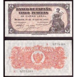 5 PESETAS 1937 JULIO 18 PORTABELLA Serie A DAMA SC ESPAÑA