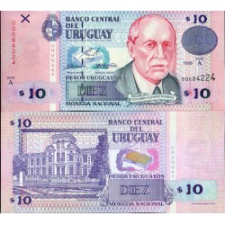 URUGUAY 10 PESOS 1998 EDUARDO ACEVEDO VASQUEZ y PALACIO Pick 81 BILLETE SC $10 UNC BANKNOTE