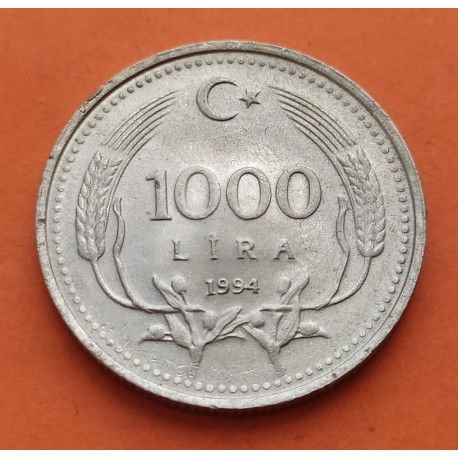 TURQUIA 1000 LIRAS 1994 PRESIDENTE KEMAL ATATURK Y ESCUDO KM.997 MONEDA LATON EBC Turkey 1 Yeni Türk Lirasi