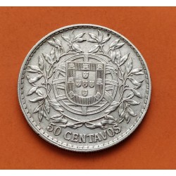 PORTUGAL 50 CENTAVOS 1914 BUSTO DE DAMA ALEGORICA KM.561 MONEDA DE PLATA MBC 1/2 Escudo silver coin R/1