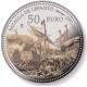 .@ENVIO INMEDIATO - COLORES@ ESPAÑA 50 EUROS 2021 ESCENA NAVAL BATALLA DE LEPANTO Cincuentín MONEDA DE PLATA FNMT 5 ONZAS