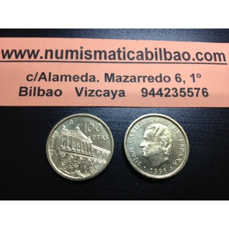 ESPAÑA 100 PESETAS 1996 JUAN CARLOS I FLOR DE LIS HACIA EL REY MONEDA DE LATON SC