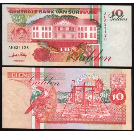 SURINAME 10 GULDEN 1996 PAJARO y REFINERIA Pick 137 BILLETE SC Surinam UNC BANKNOTE