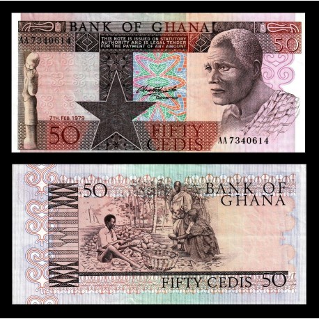 GHANA 50 CEDIS 1979 SABIO ANCIANO y RECOLECTORES DE CACAO Pick 22 BILLETE SC Africa UNC BANKNOTE