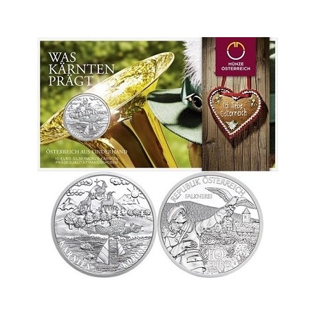 AUSTRIA 10 EUROS 2012 REGION de KARINTIA (KARNTEN) HALCON CETRERIA MONEDA DE PLATA SC @BLISTER@ Österreich euro silver coin