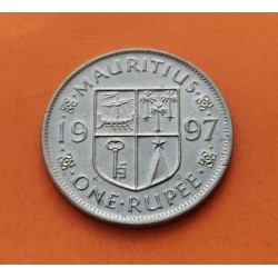 MAURICIO 1 RUPIA 1997 PRESIDENTE y ESCUDO KM.55 MONEDA DE NICKEL MBC Mauritius 1 Rupee