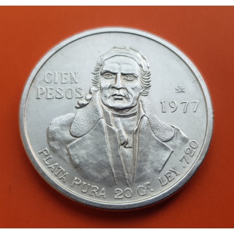 MEXICO 100 PESOS 1977 JOSE MORELOS KM.483.2 MONEDA DE PLATA EBC Mejico 0,46 ONZAS silver coin R/2