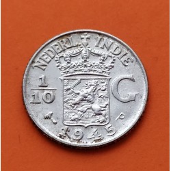 INDIAS ORIENTALES HOLANDESAS 1/10 DE GULDEN 1945 P CARACTERES INDIOS KM.318 MONEDA DE PLATA EBC silver INDIAS O.Holand