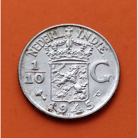 INDIAS ORIENTALES HOLANDESAS 1/10 DE GULDEN 1945 P CARACTERES INDIOS KM.318 MONEDA DE PLATA EBC silver INDIAS O.Holand