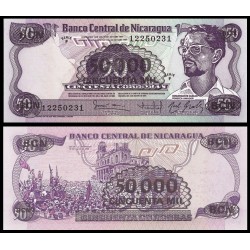 NICARAGUA 50000 CORDOBAS 1987 sobre 50 CORDOBAS COMANDANTE CARLOS FONSECA DIA DE LA LIBERACION Pick 148 BILLETE SC UNC BANKNOTE