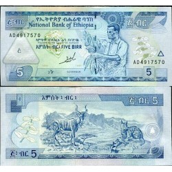 ETIOPIA 5 BIRR 1989 1997 AGRICULTOR, FELINO y CABRA Pick 47G BILLETE SC Africa Ethiopia UNC BANKNOTE