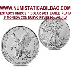 . @.1ª AÑO DE EMISION@ ESTADOS UNIDOS 1 DOLAR 2021 EAGLE Letra W Diseño Tipo 2 LIBERTY MONEDA DE PLATA SC 1 ONZA 2021