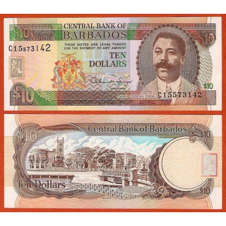 BARBADOS 10 DOLARES 1995 CHARLES DUNCAN O'NEAL y CIUDAD Pick 48 BILLETE SC @RARO@ UNC BANKNOTE $10 Dollars