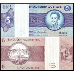 BRASIL 5 CRUZEIROS 1974 PEDRO I y CIUDAD Pick 192C Firma 18 BILLETE SC @DOBLEZ@Brazil UNC BANKNOTE
