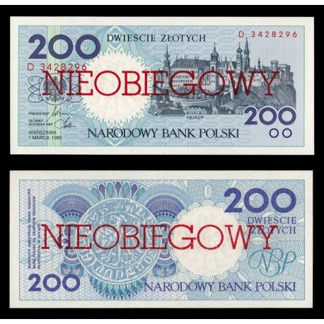 POLONIA 200 ZLOTY 1990 Leyenda NIEOBIEGOW / CANCELADO Pick 171 BILLETE SC Poland UNC BANKNOTE