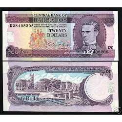 @RARO@ BARBADOS 20 DOLARES 1993 SAMUEL JACKMAN Serie D...4467 Pick 44 BILLETE SC $20 Dollars UNC BANKNOTE