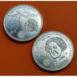 2 monedas NO BOLSA x ESPAÑA 20 EUROS 2010 MUNDIAL DE FUTBOL + 20 EUROS 2011 CLARA CAMPOAMOR PLATA SC