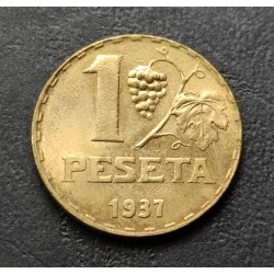 REPUBLICA ESPAÑOLA 1 PESETA 1937 DAMA y UVAS SC LATON ESPAÑA