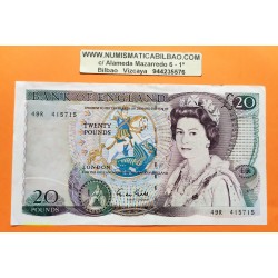 INGLATERRA 20 LIBRAS 1981 ISABEL II, LEON y WILLIAM SHAKESPEARE Serie 49R Pick 380 Firma GILL BILLETE MBC PVP NUEVO 270€