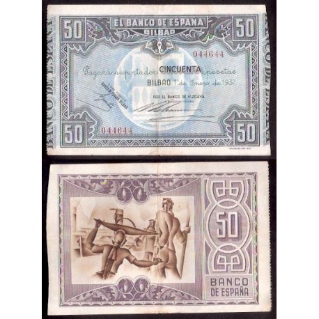 1937 EUSKADI 50 PESETAS BANCO DE VIZCAYA EBC- 044644 BILBAO