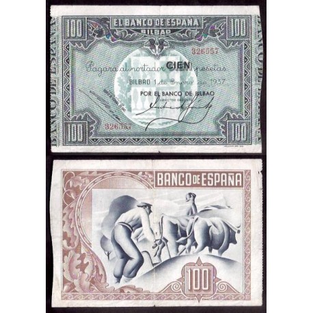 BILBAO EUSKADI 100 PESETAS 1937 BANCO DE BILBAO 326567 BILLETE EBC- EUZKADI PICK S.565