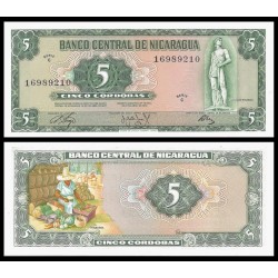 NICARAGUA 5 CORDOBAS 1972 CACIQUE NICARAO y VIVANDERA Pick 122 BILLETE SC UNC BANKNOTE