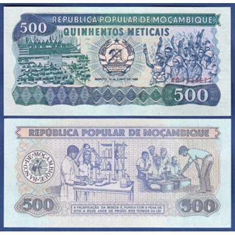 MOZAMBIQUE 500 METICAIS 1986 PERSONAS GREMIOS Pick 131 BILLETE SC Portugal UNC BANKNOTE