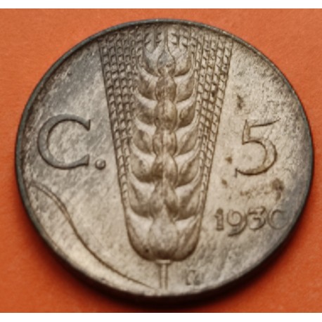 ITALIA 5 CENTESIMI 1930 R ESPIGA DE CEREAL Epoca REY VITTORIO EMANUELE III KM.59 MONEDA DE COBRE EBC Italy 5 Centimos