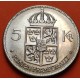 SUECIA 5 KRONOR 1972 REY GUSTAV VI y ESCUDO KM.846 MONEDA DE NICKEL SC- Sweden 5 Kroner Coronas