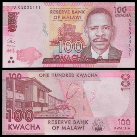 MALAWI 100 KWACHA 2014 JAMES FREDERICK SANGALA Pick 65A BILLETE SC Africa UNC BANKNOTE