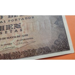 ESPAÑA 100 PESETAS 1938 BURGOS CASA DEL CORDON - RARA Serie A 2539033 Pick 113 BILLETE EBC+ Spain banknote