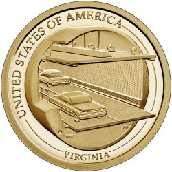 . ESTADOS UNIDOS 1 DOLAR 2021 P AMERICAN INNOVATION 11ª moneda CHESAPEAKE BAY BRIDGE TUNNEL Virginia LATON SC