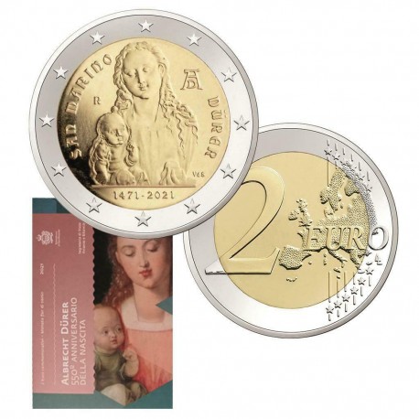 . 2ª MONEDA x SAN MARINO 2 EUROS 2021 PINTOR ALBERTO DURERO 550 AÑOS DEL NACIMIENTO SC CONMEMORATIVA ESTUCHE