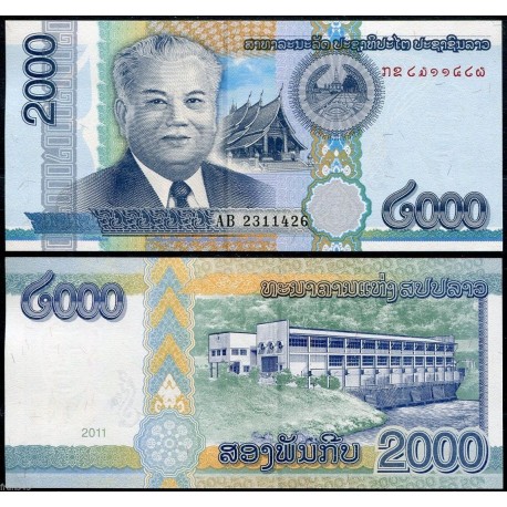 LAOS 2000 KIP 2011 PRESIDENTE y PRESA ELECTRICA Pick 41 BILLETE SC Lao Republic UNC BANKNOTE