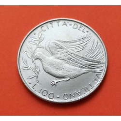 VATICANO 100 LIRAS 1989 CIGUEÑAS y PAPA JUAN PABLO II KM.216 MONEDA DE ACERO SC