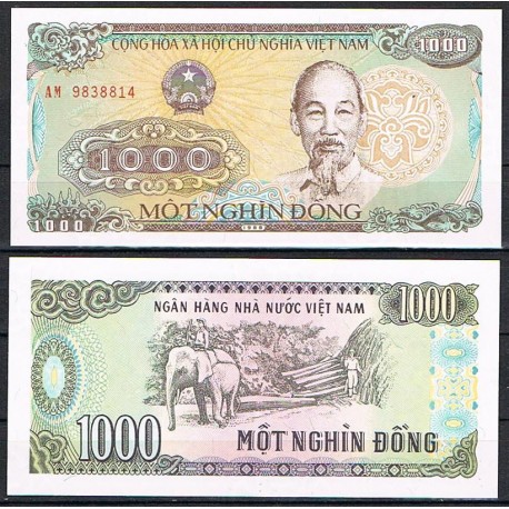 VIETNAM 1000 DONG 1988 ELEFANTE y PRESIDENTE HO CHI MINH Régimen COMUNISTA Pick 106 BILLETE SC UNC BAKNOTE