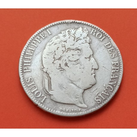 FRANCIA 5 FRANCOS 1832 W Ceca de LILLE Rey LOUIS PHILIPPE I KM.749.13 MONEDA DE PLATA MBC- Republique Francaise