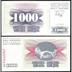 BOSNIA 1000 DINARA 1992 PUENTE ANTIGUO y VALOR Pick 15 BILLETE SC UNC BANKNOTE 1000 DINAR Herzegovina