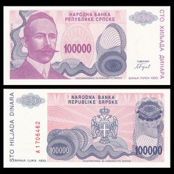 BOSNIA 100000 DINARA 1993 PERSONAJE NARODNA BANKA Pick 151 BILLETE SC 100 Dinar HERZEGOVINA UNC BANKNOTE