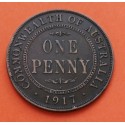 AUSTRALIA 1 PENIQUE 1917 Letra I REY JORGE V y VALOR @TIPO NO CANGURO@ KM.22 MONEDA DE BRONCE MBC+ 1 Penny