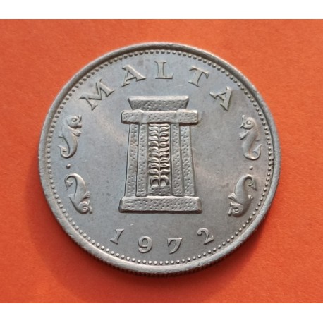 MALTA 5 CENTIMOS 1972 PUERTA SAGRADA y PECES KM.10 MONEDA DE NICKEL EBC