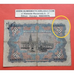 @SELLO EN SECO REPUBLICA ESPAÑOLA@ ESPAÑA 50 PESETAS 1907 DAMAS y ARCO DE SANTA MARIA Sin Serie 9806930 Pick 63A Spain