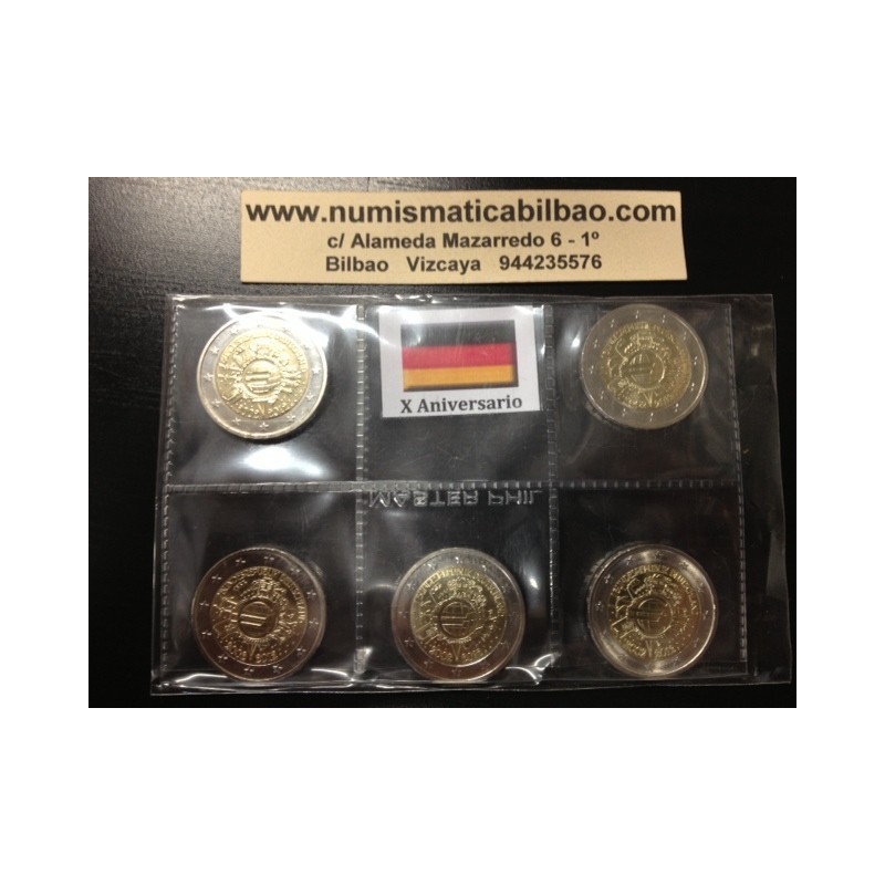 ALEMANIA 2 EUROS 2012 A+D+F+G+J X ANIVERSARIO DEL EURO SC @RARA@ MONEDA CONMEMORATIVA BIMETALICA Germany BRD
