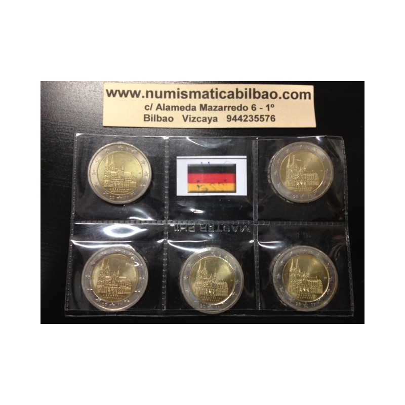 ALEMANIA 2 EUROS 2011 A+D+F+G+J CATEDRAL DE COLONIA EN WESTAFLIA SC BIMETALICA 5 MONEDAS CONMEMORATIVAS Germany