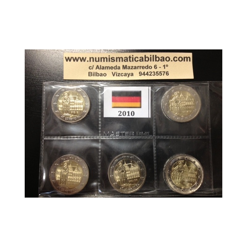 ALEMANIA 2 EUROS 2010 A+D+F+G+J IGLESIA EN EL ESTADO FEDERADO DE BREMEN SC 5 MONEDAS BIMETALICAS CONMEMORATIVA Germany BRD