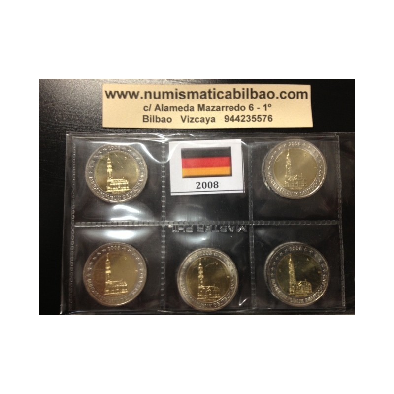 ALEMANIA 2 EUROS 2008 A+D+F+G+J IGLESIA EN HAMBURGO SC MONEDA BIMETALICA y CONMEMORATIVA Germany euro coin