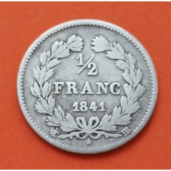 FRANCIA 1/2 FRANCO 1841 BB Ceca ESTRASBURGO LOUIS PHILIPPE I KM. 741 MONEDA DE PLATA @RARA@ France silver coin 1/2 Franc