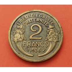 FRANCIA 2 FRANCOS 1938 DAMA Tipo MORLON KM.886 MONEDA DE LATON MBC+ France 2 Francs